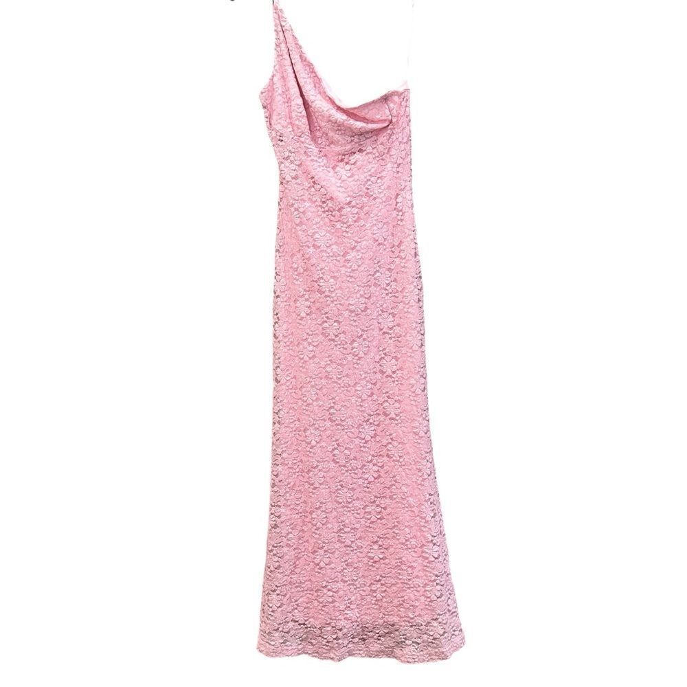 Bardot Albie One Shoulder Lace Bodycon Maxi Dress Pink Long Formal Gown 8 NEW - Picture 3 of 16